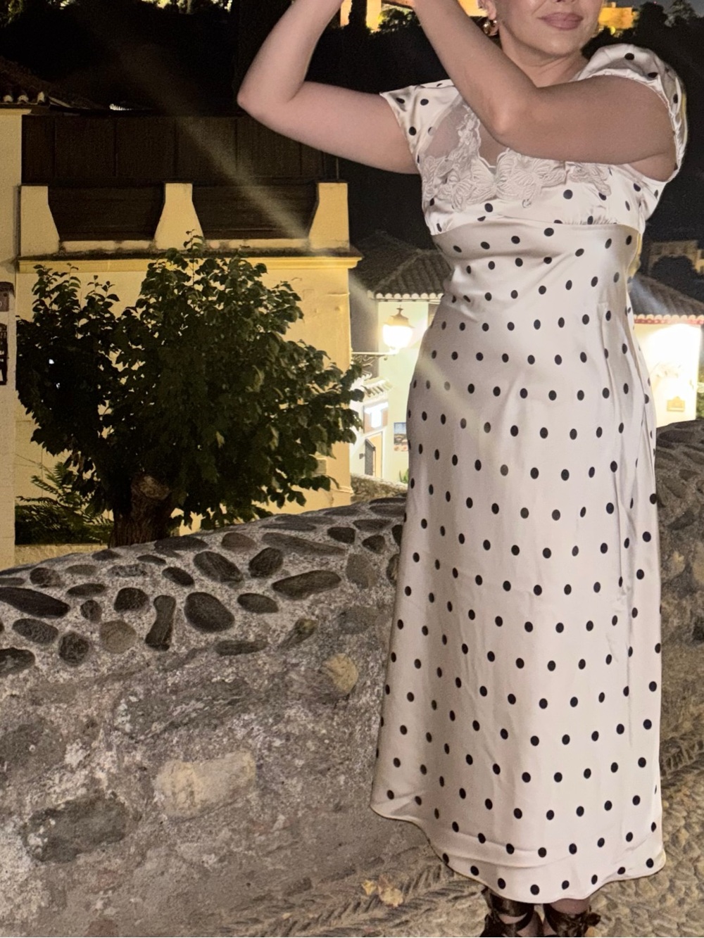 Camila Coelho Cream Polka Dot Butterfly Lace Slip Dress